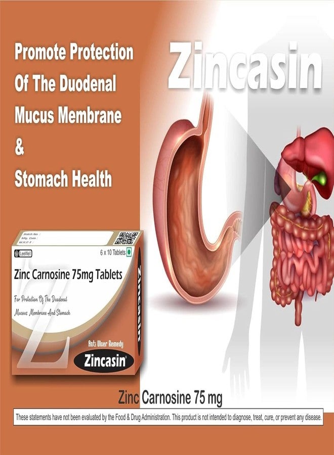 Zincasin Zinc L carnosine Supplement tablets | Strengthen Digestive tract, Leaky Gut, Immunity Booster, Taste buds function, Neurotransmitter Support | Healthy Skin, Acne, Hair Loss, IBS, IBD, Gastric Ulcer Support - 60 tablets - Image 5