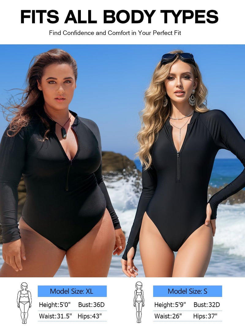 RELLECIGA Women's Black Long Sleeve Rash Guard One Piece Small - Image 5