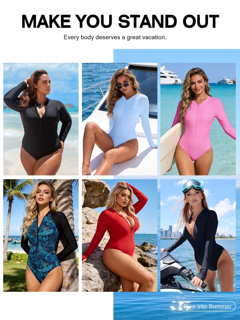 RELLECIGA Women's Black Long Sleeve Rash Guard One Piece Small - Image 2