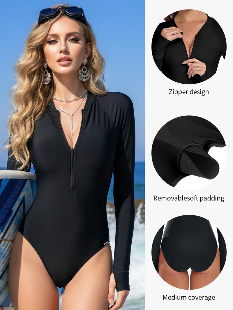 RELLECIGA Women's Black Long Sleeve Rash Guard One Piece Small - Image 3