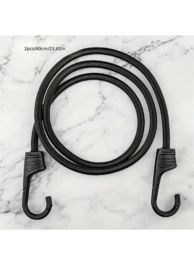 2 Pack Black Rubber Bungee Cords 23 62inch Elastic Straps with Plastic Hooks - Image 1