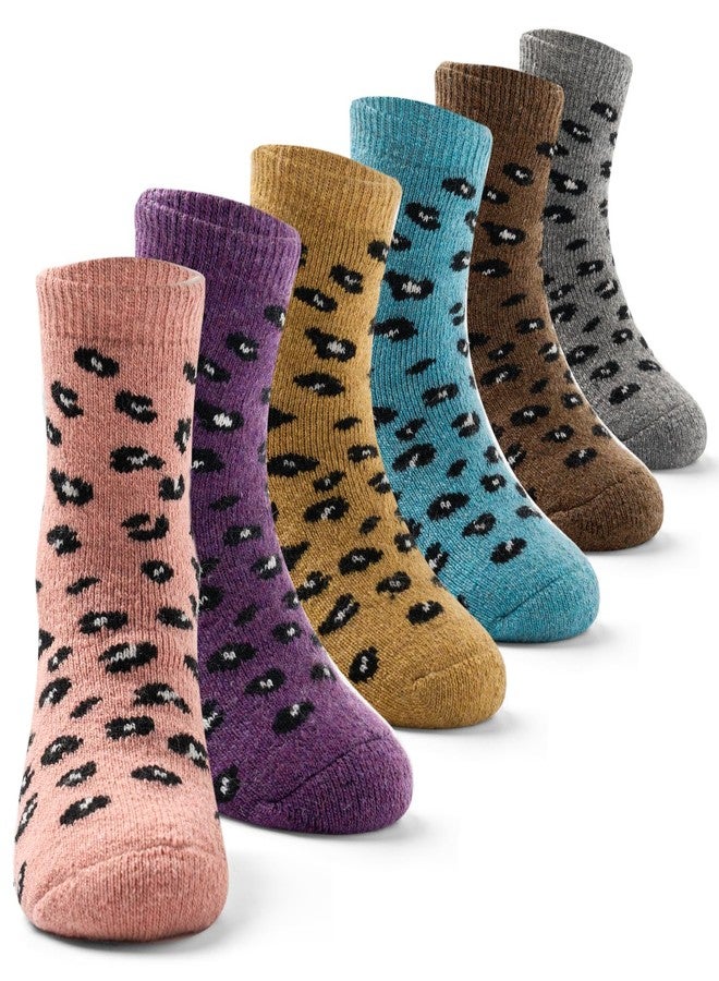 Aisyee Girls Wool Socks Kids Winter Warm Socks Thick Thermal Crew Socks 6 Pairs Cute Leopard 4-6 Years - Image 1