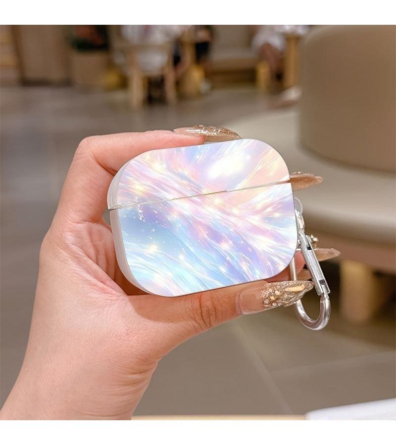 Glossy For Airpods Pro 1 Case Pastel Blue Pink White Abstract Plastic Design With Clip - Image 1