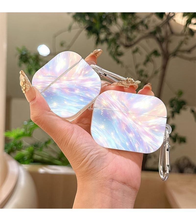 Glossy For Airpods Pro 1 Case Pastel Blue Pink White Abstract Plastic Design With Clip - Image 2