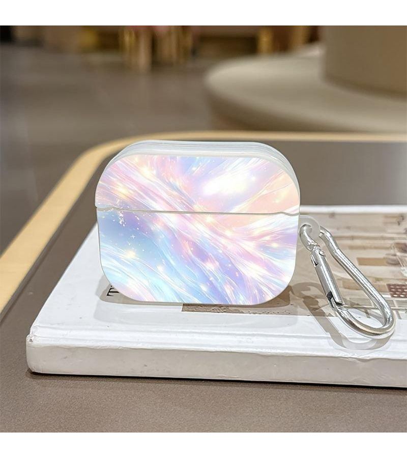Glossy For Airpods Pro 1 Case Pastel Blue Pink White Abstract Plastic Design With Clip - Image 3