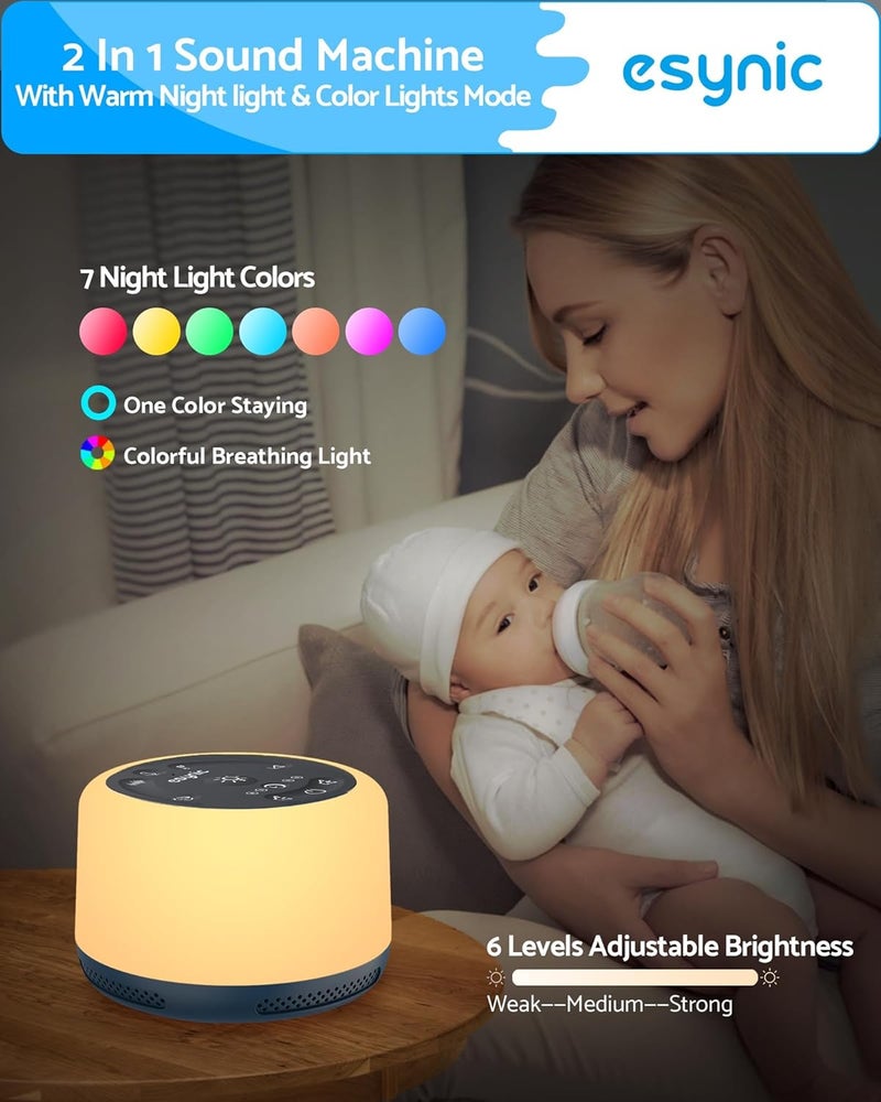 eSynic White Noise Machine, Sleep Sound Machine Baby Portable White Noise Machine Adults Sleeping 24 High Fidelity Sounds Sleep Noise Machines with Timer Memory&Meditation Feature for Adults Baby etc - Image 4