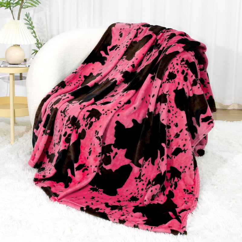 SEEGU Hot Pink Blanket Throw Cowhide Print Gifts Decor Stuff Lightweight Strawberry Pink Women Blanket Red Soft Fuzzy Cute Fleece Blankets for Couch Bed Camping - Image 1