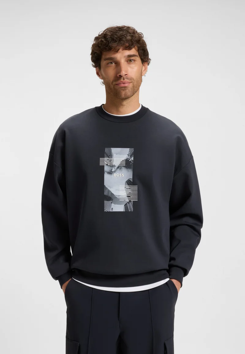 BOSS Oversized-fit cotton-blend sweatshirt with photo print