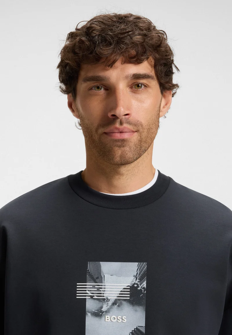 BOSS Oversized-fit cotton-blend sweatshirt with photo print