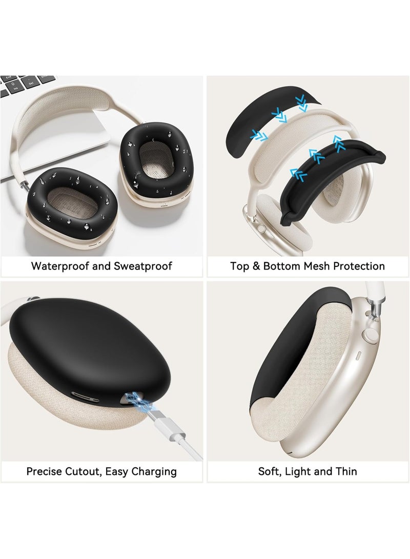 Silicone Case Cover for AirPods Max Headphones,Ear Pad Case Cover/Ear Cups Cover/Headband Cover for AirPods Max (USB-C/Lightning)(2024/2020),Accessories Silicone Protector for Apple AirPods Max, Black - Image 4
