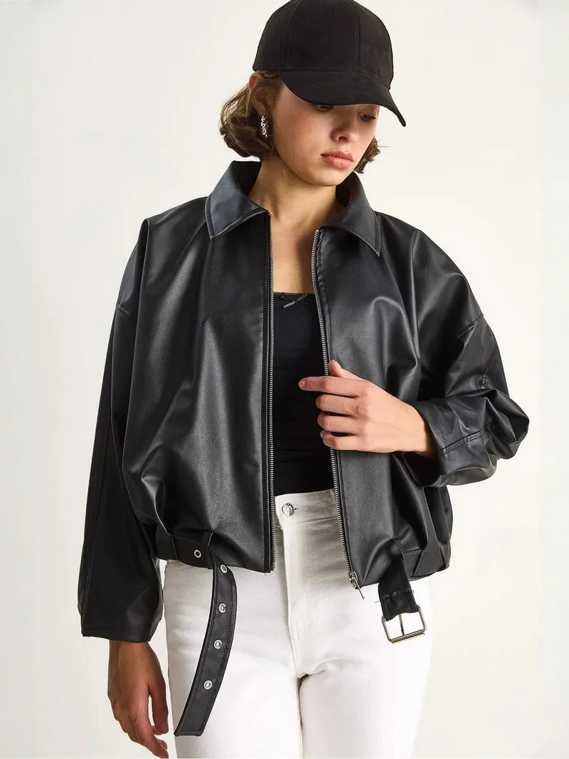 بيانكو لوتشي جاكيت بومبر من جلد لوكسي بسحاب