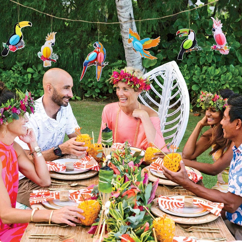 HOWAF 6 Pieces Tropical Birds Honeycomb Parrot Hawaiian Summer Beach Tiki Bar Luau Party Hanging Decorations - Image 4