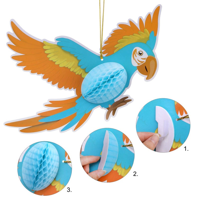 HOWAF 6 Pieces Tropical Birds Honeycomb Parrot Hawaiian Summer Beach Tiki Bar Luau Party Hanging Decorations - Image 3