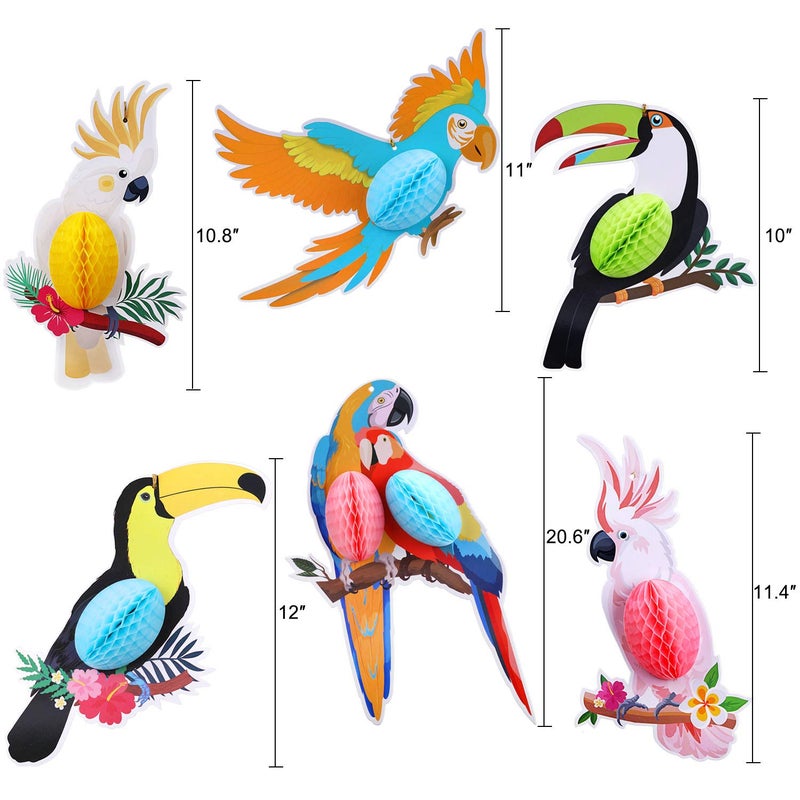 HOWAF 6 Pieces Tropical Birds Honeycomb Parrot Hawaiian Summer Beach Tiki Bar Luau Party Hanging Decorations - Image 2