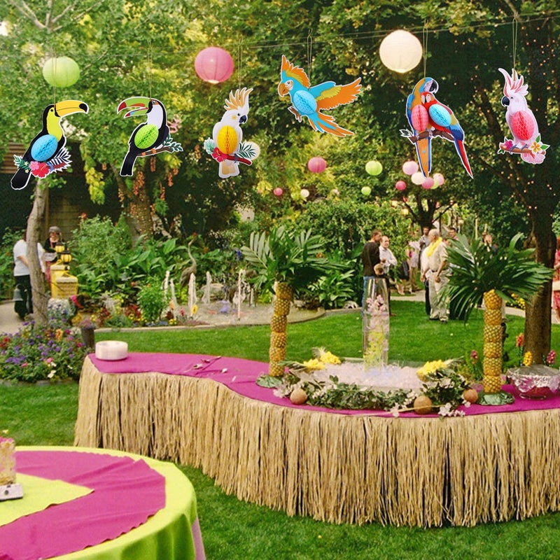 HOWAF 6 Pieces Tropical Birds Honeycomb Parrot Hawaiian Summer Beach Tiki Bar Luau Party Hanging Decorations - Image 5