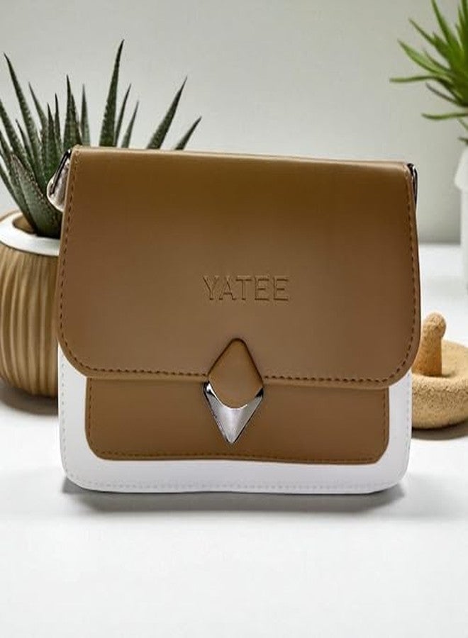 YATEE Stylish Crossbody Sling Bag for women & Girls - Premium PU Leather Shoulder Purse with Adjustable Strap, Beige Casual shoulder Bag for Office, Travel & Daily Use. - Image 4