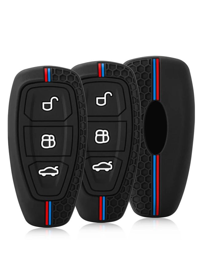 Keyless Entry Key Case Cover For Ford Transit Mondeo Fiesta Kuga ST Line Focus Station Wagon Ecosport With Lock Unlock Trunk Release Panic Alarm Heavy Duty Button Cover Black - Image 1