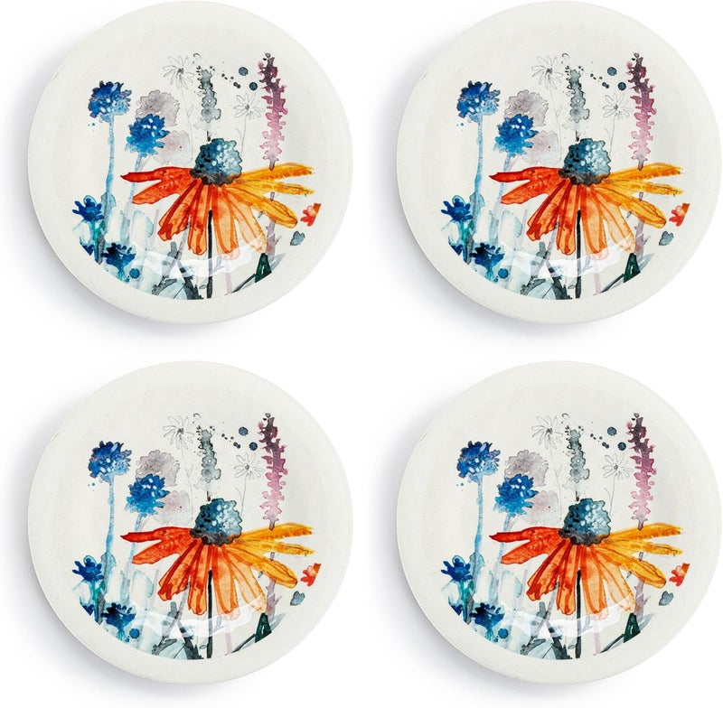 DEMDACO Meadow Flowers Vibrant Trendy Multicolor 65 x 65 Melamine and Bamboo Appetizer Plates Set of 4 - Image 1