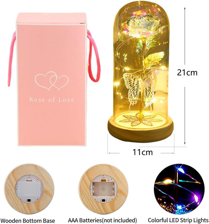 Goodern Colorful Artificial Flower Rose Gift,LED Light Forever Rose Gifts in Glass Dome,Galaxy Rose Crystal Flower for Women,Wife,Valentines Day,Mothers Day,Birthday,Wedding Party Decoration-White - Image 2