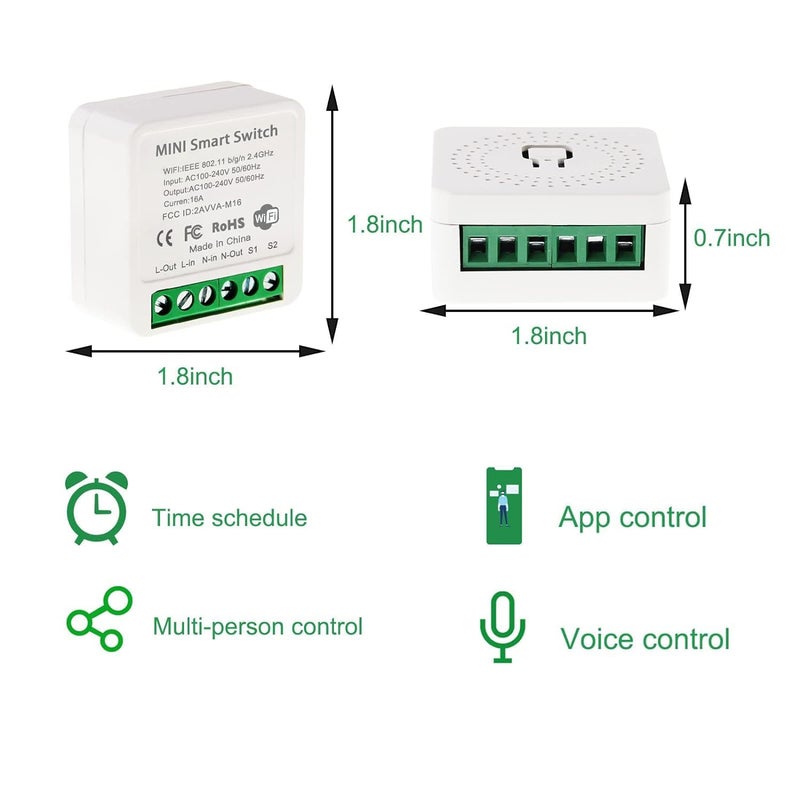 REES52 WiFi Smart Switch Light Switch, Compatible with Alexa/Google Home, APP Remote Control, Voice Control, DIY Mode, Timer Function, LAN Control, No Hub Required, 2 Way 16A - Image 5