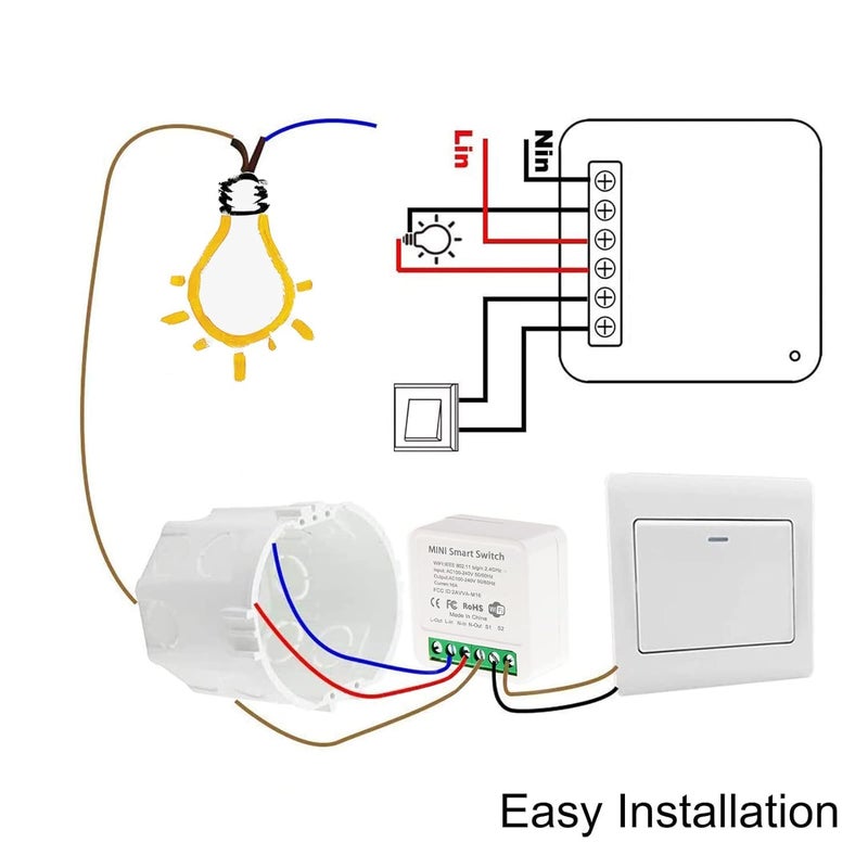 REES52 WiFi Smart Switch Light Switch, Compatible with Alexa/Google Home, APP Remote Control, Voice Control, DIY Mode, Timer Function, LAN Control, No Hub Required, 2 Way 16A - Image 2