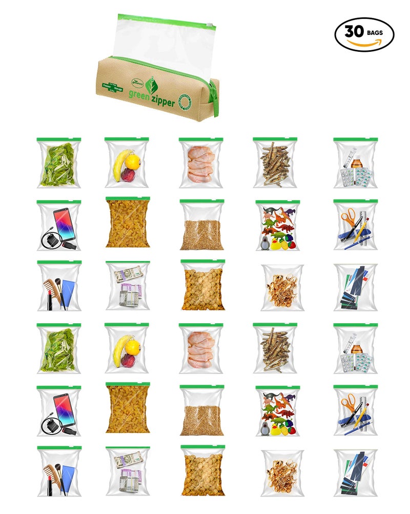 GONATURS Greenzipper Ziplock Seal Storage Bags for Freezer, Refrigerator,Food,Vegetable,Fruits,Snacks, Kitchen Storage Zip Lock Pouches, Reusable, Washable, Transparent(30) (Medium) ,Plastic - Image 3