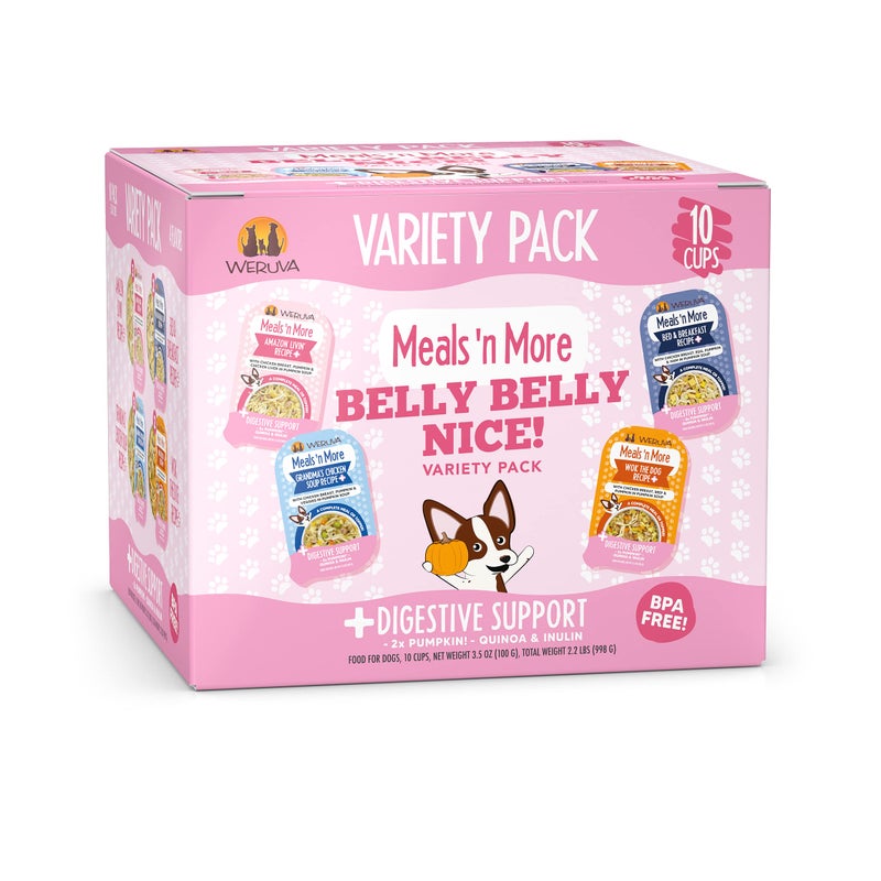 Weruva Meals 'n More Natural Wet Dog Food, Belly Belly Nice! Digestive Support Variety Pack, 3.5oz Cup (Pack of 10) - Image 1