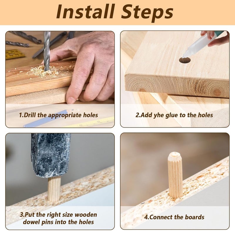 DIY Crafts DIY Craft Wooden Dowel Pins Assorted Kit M6M8M10 Fluted Wood Dowel Pins Made of Hardwood 5 Size 1451638 Inch Etc Sizes Dowel pins for Wood Work Cutting Carpenter DIY Works 100 Cream  - Image 2