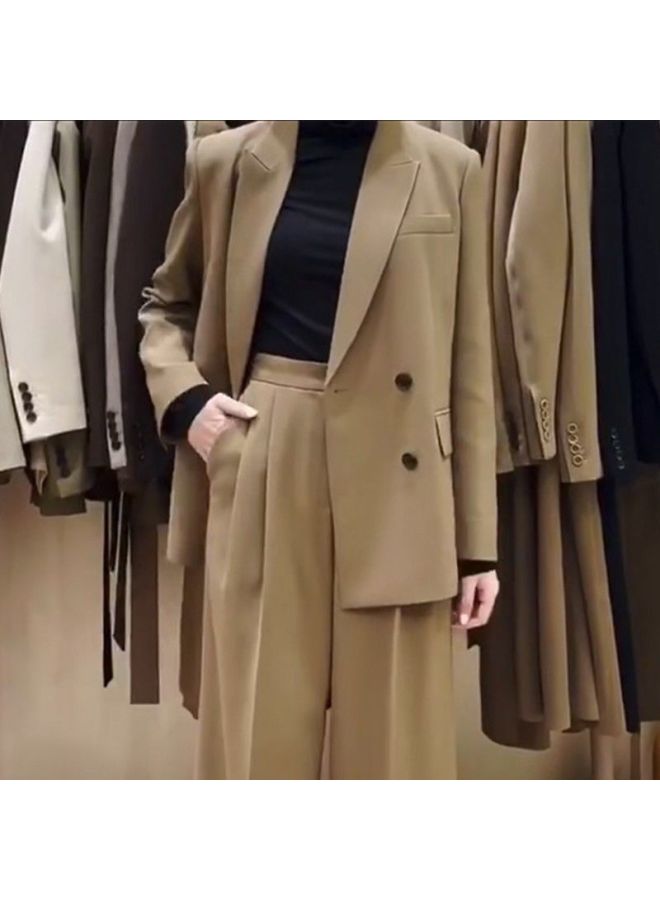 Autumn Clothing  Internet Popular Plus Size Women's Suit Two-Piece Set Lotus Leaf Collar Coat Women's Slim Look Wide Leg Pants Suit 