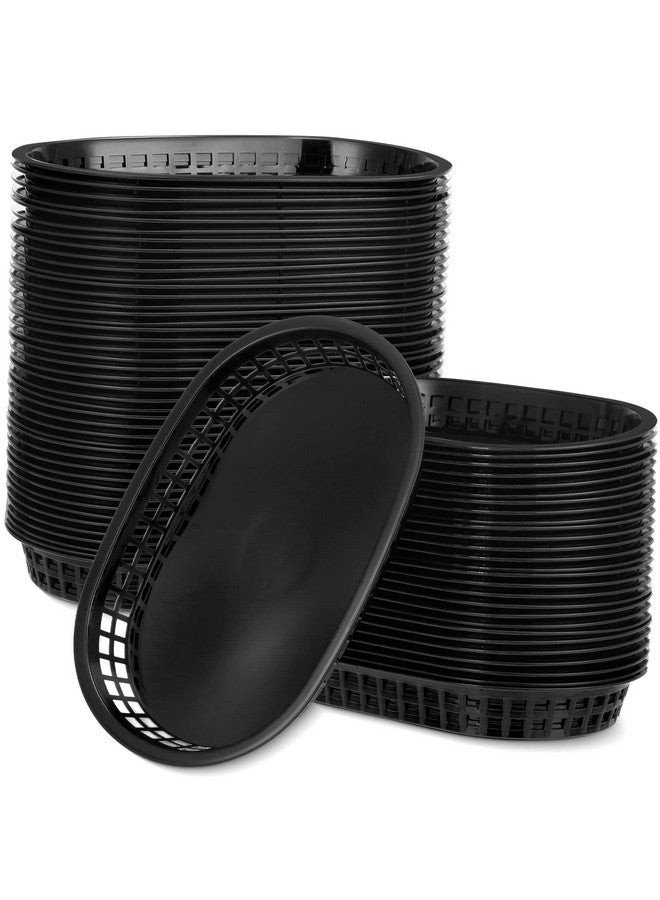 Mimorou 100 قطعة سلال تقديم الوجبات السريعة بالجملة 10.5 × 7 بوصة، سلة مطعم بلاستيكية بيضاوية سوداء، سلة رقائق قابلة لإعادة الاستخدام، سلال خبز وسندويشات لوجبات الطعام التقليدية، سلال برغر، صينية حفلات، مستلزمات دلي - Image 1