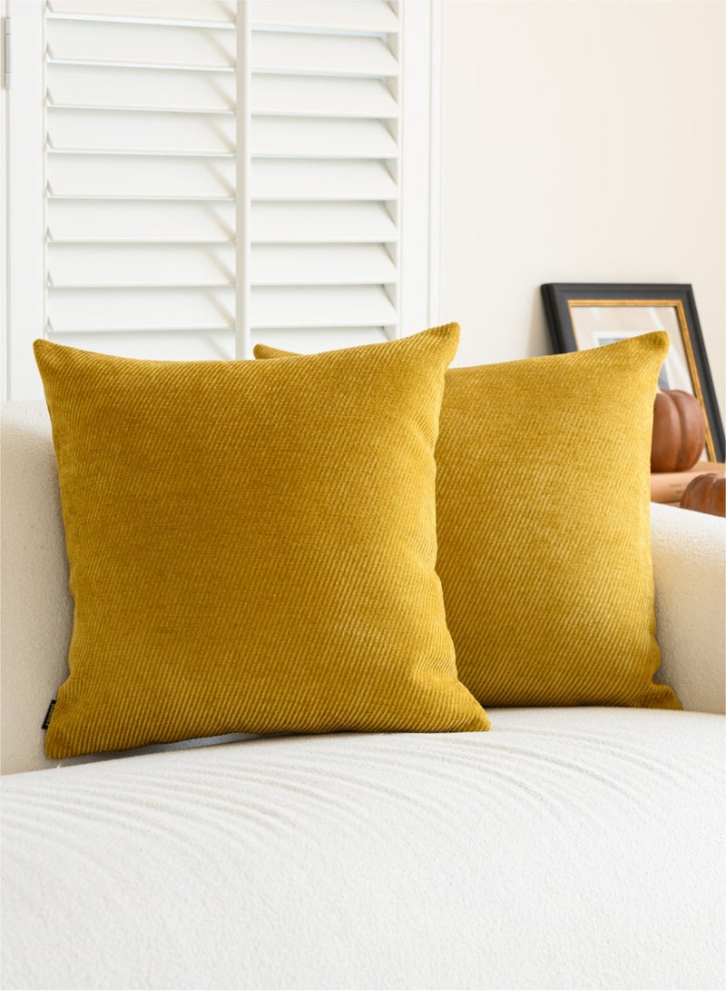 a moment a moment Pack of 2 Decorative Chenille Throw Pillow Covers with Twill Cushion Covers for Sofa Living Room Couch Bed 45x45 CM Yellow  - Image 1