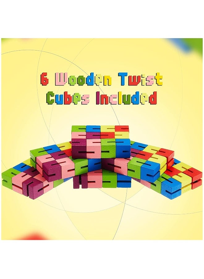 6 Pcs Wooden Fidget Toy Twist Block Cubes Puzzle Fidget Toys Finger Sensory Toys for Kids Party Birthday Gift Party Supplie - Image 4
