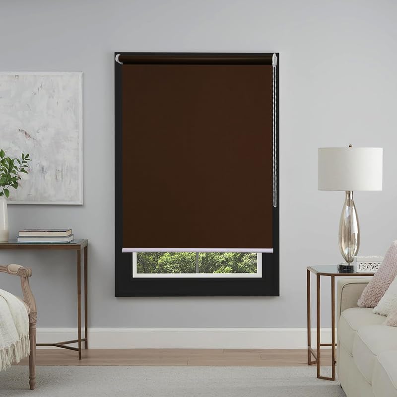GREEN DECOR -Roller Blinds 300 GSM Polyester Fabric Waterproof & Sun Blockage Corded Roll Up and Down Blinds Curtains for Window, Door, Balcony (Coffee Color 2.5 X 4.5 Feet, Pack of 1 Piece) - Image 1