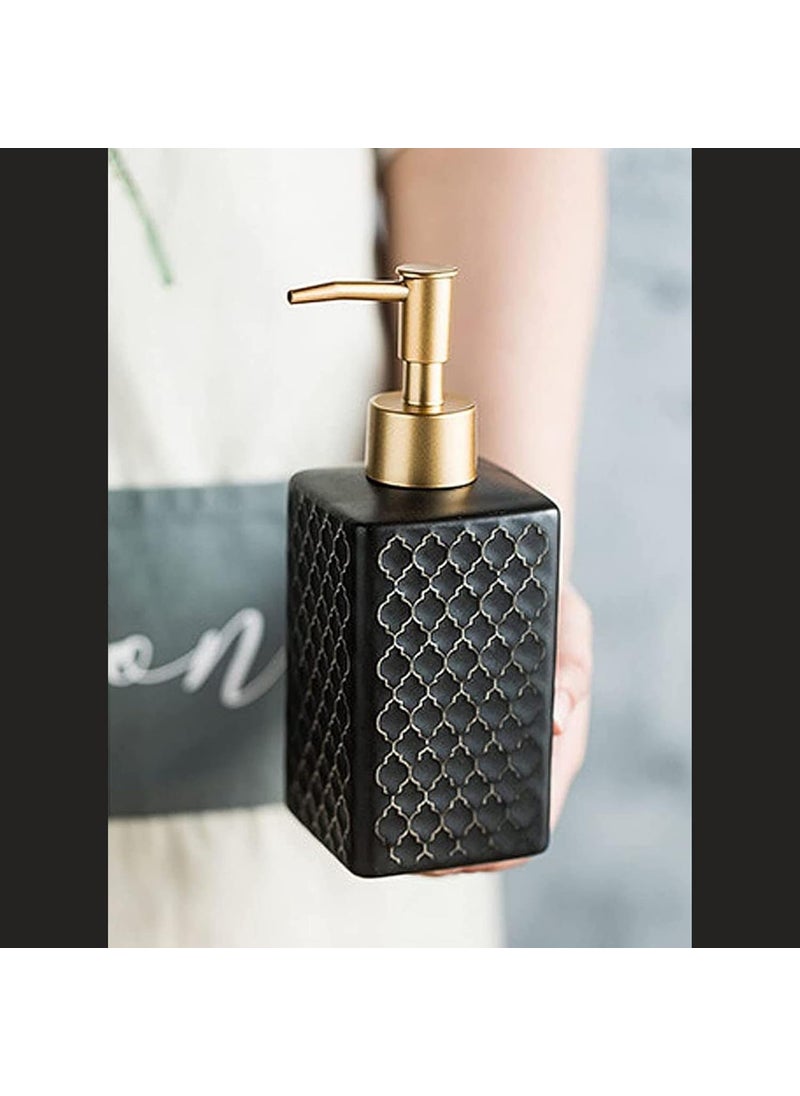 FabSeasons - FabSeasons Ceramic Soap Dispenser with Rose Gold top for Kitchen/Bathroom, Ideal Bathroom Accessory, Practical & Decorative Tabletop Soap Dispenser, 360ML (Black) - Image 1