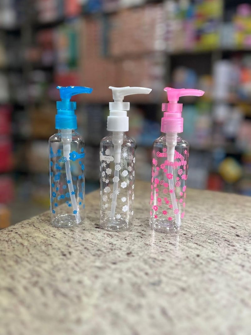 100 ml Clear Plastic Pump Bottles Dispenser for Hand Soap, Lotion, Liquid. Refillable Dish Shampoo and Lotion Bottle with Brushed Finish for Bathroom and Kitchen Decors, Refillable Travel Pump Bottle