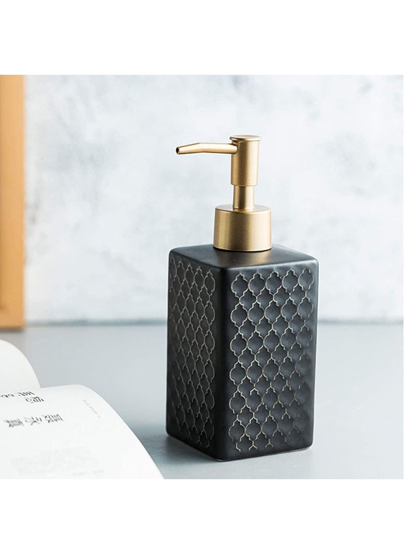 FabSeasons - FabSeasons Ceramic Soap Dispenser with Rose Gold top for Kitchen/Bathroom, Ideal Bathroom Accessory, Practical & Decorative Tabletop Soap Dispenser, 360ML (Black) - Image 1