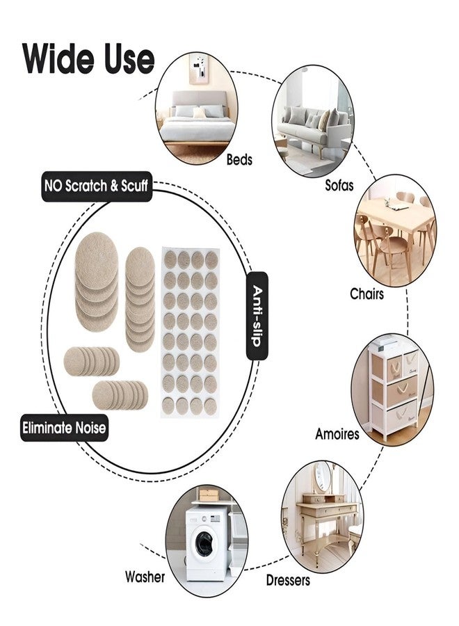 Volo 116 Pieces Self-Adhesive Furniture Pads - Felt & Silicone Protectors for Chair Legs, Tables, Sofas | Floor Scratch Guard & Noise Reducer (Beige) - Image 2