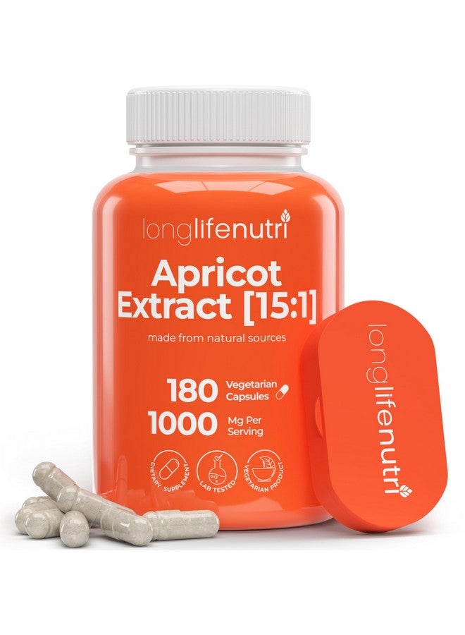 LongLifeNutri Apricot Extract - Advanced Formula, 1000mg per Serving, 180 Vegetarian Capsules for Natural Vitality, 3-Month Supply, Organic from Prunus Armeniaca - 15:1, Made in USA, Lab Tested, Non-GMO - Image 1