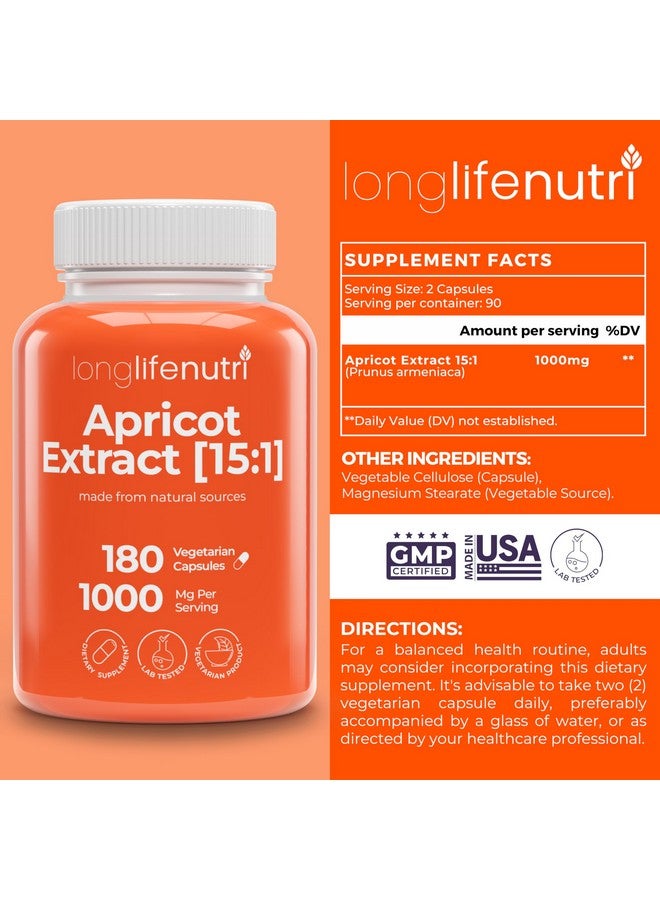 LongLifeNutri Apricot Extract - Advanced Formula, 1000mg per Serving, 180 Vegetarian Capsules for Natural Vitality, 3-Month Supply, Organic from Prunus Armeniaca - 15:1, Made in USA, Lab Tested, Non-GMO - Image 2