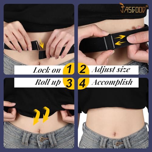 JASGOOD 2 PCS Crop Top Tuck Waist Band Adjustable Band Tucking Sweaters Shirts Elastic Stretch Belts for Women Men Change Style of Your Tops (Black+Black) - Image 4