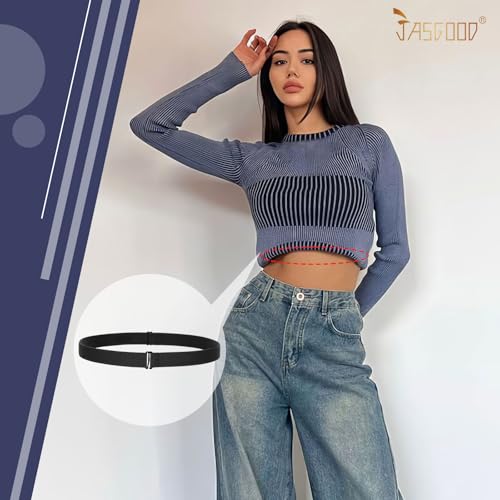 JASGOOD 2 PCS Crop Top Tuck Waist Band Adjustable Band Tucking Sweaters Shirts Elastic Stretch Belts for Women Men Change Style of Your Tops (Black+Black) - Image 2