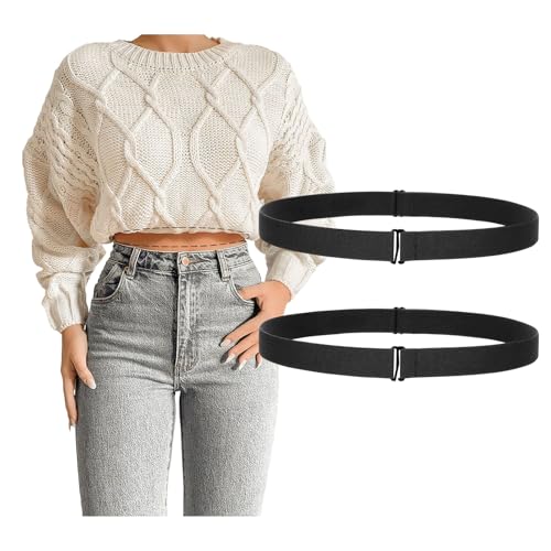 JASGOOD 2 PCS Crop Top Tuck Waist Band Adjustable Band Tucking Sweaters Shirts Elastic Stretch Belts for Women Men Change Style of Your Tops (Black+Black) - Image 1