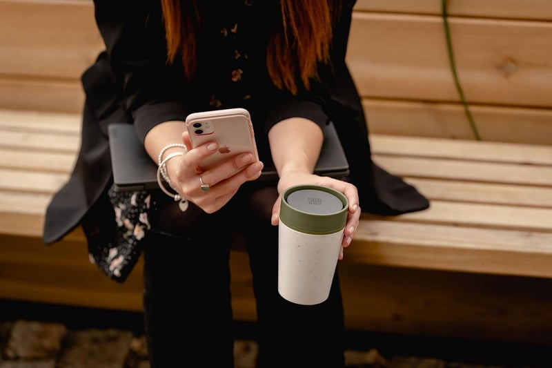 Circular and Co Leakproof Reusable Coffee Cup 8oz/227ml - The World's First Travel Mug Made from Recycled Coffee Cups, 100% Leak-Proof, Sustainable & Insulated. (Cream & Honest Green) - Image 4