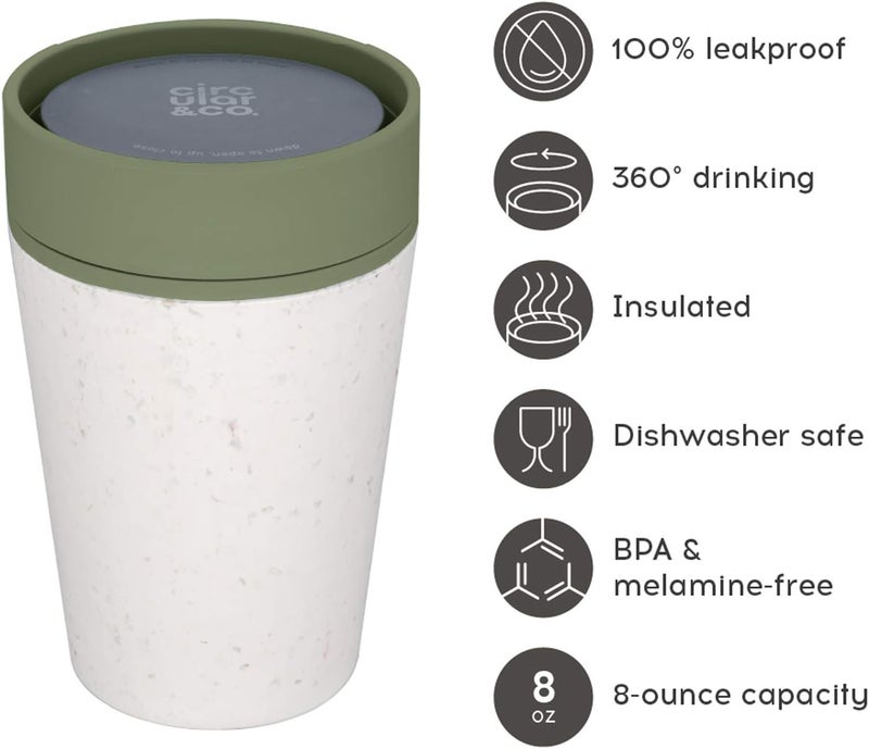Circular and Co Leakproof Reusable Coffee Cup 8oz/227ml - The World's First Travel Mug Made from Recycled Coffee Cups, 100% Leak-Proof, Sustainable & Insulated. (Cream & Honest Green) - Image 2
