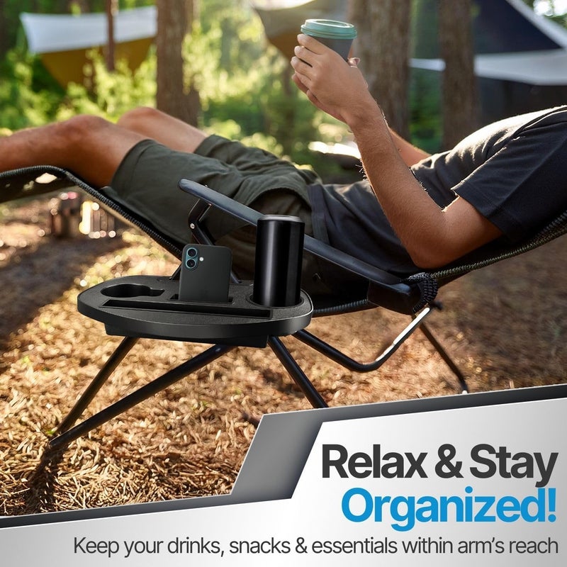 Flexzion Zero Gravity Chair Cup Holder Tray, Universal Clip-On Side Table for Camping Chair, Cup Holder with Phone Slot and Snack Tray for Lawn Seat, Large - Image 4