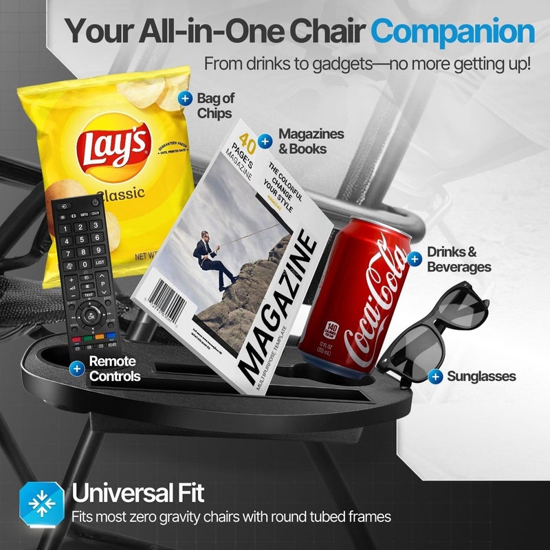 Flexzion Zero Gravity Chair Cup Holder Tray, Universal Clip-On Side Table for Camping Chair, Cup Holder with Phone Slot and Snack Tray for Lawn Seat, Large - Image 2