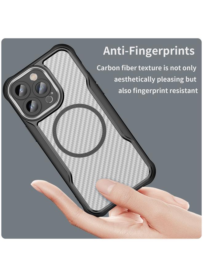 S-TOP Case For iPhone 15 Carbon Fiber Texture MagSafe Translucent Phone Case - Image 4