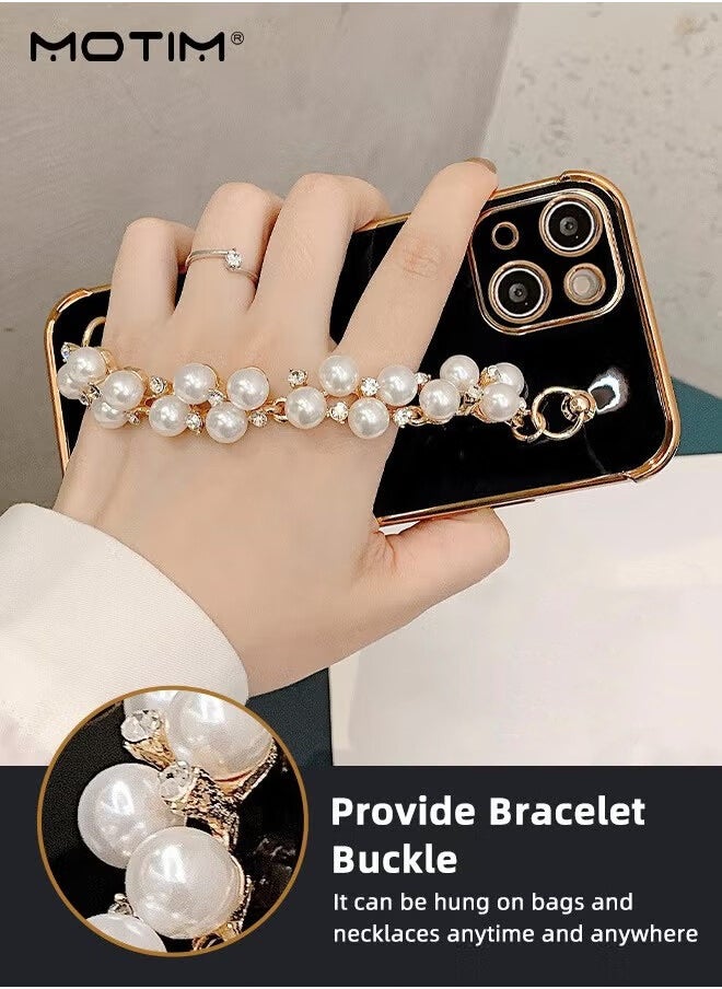 Motim Iphone 14/14 Plus Case with Pearl Strap Wristband, Luxury Design Phone Case, Full-Body Protection, Shockproof Anti-Scratch Phone Case for Girls Women  - Image 3