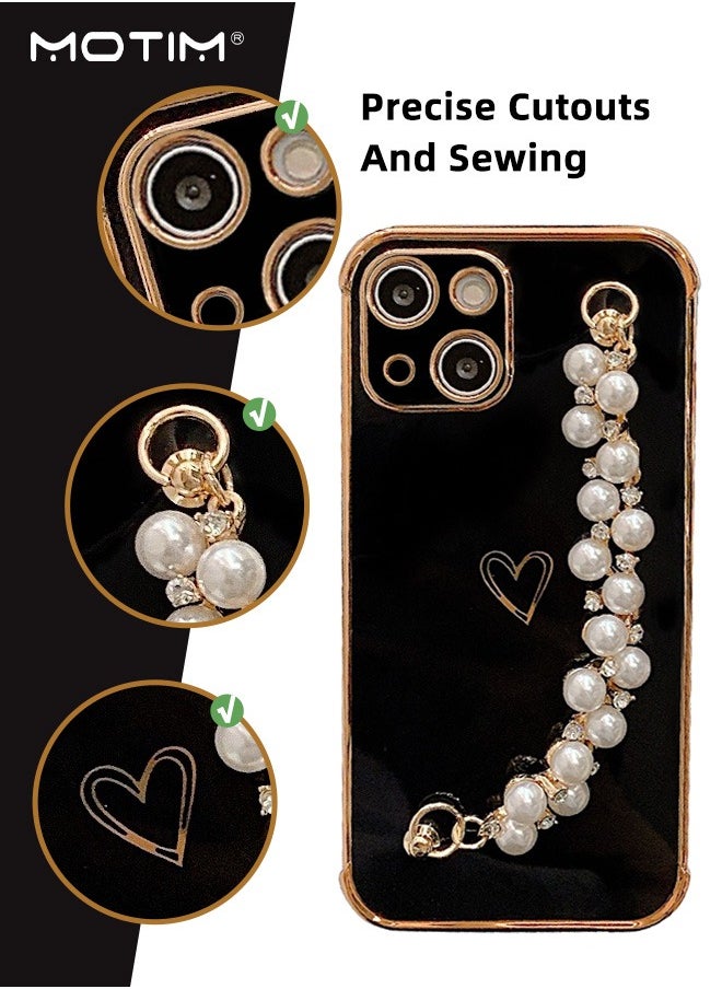 Motim Iphone 14/14 Plus Case with Pearl Strap Wristband, Luxury Design Phone Case, Full-Body Protection, Shockproof Anti-Scratch Phone Case for Girls Women  - Image 5