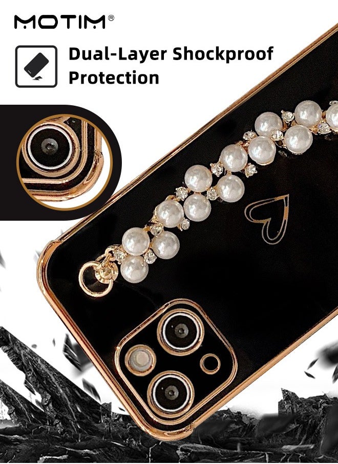 Motim Iphone 14/14 Plus Case with Pearl Strap Wristband, Luxury Design Phone Case, Full-Body Protection, Shockproof Anti-Scratch Phone Case for Girls Women  - Image 4